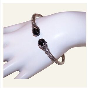 NEW SARDA Sterling Silver Black Onyx Hinged Bangle Bracelet